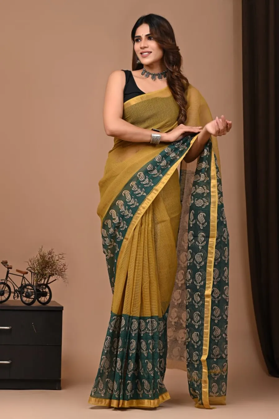 Traditional Bagru Print Kota Sarees